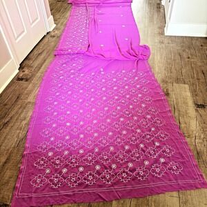 Indian WOMENS‎ NWT SYNTHETIC PURPLE SEQUINS w/Attach BLOUSE PC SAREE SARI FABRIC